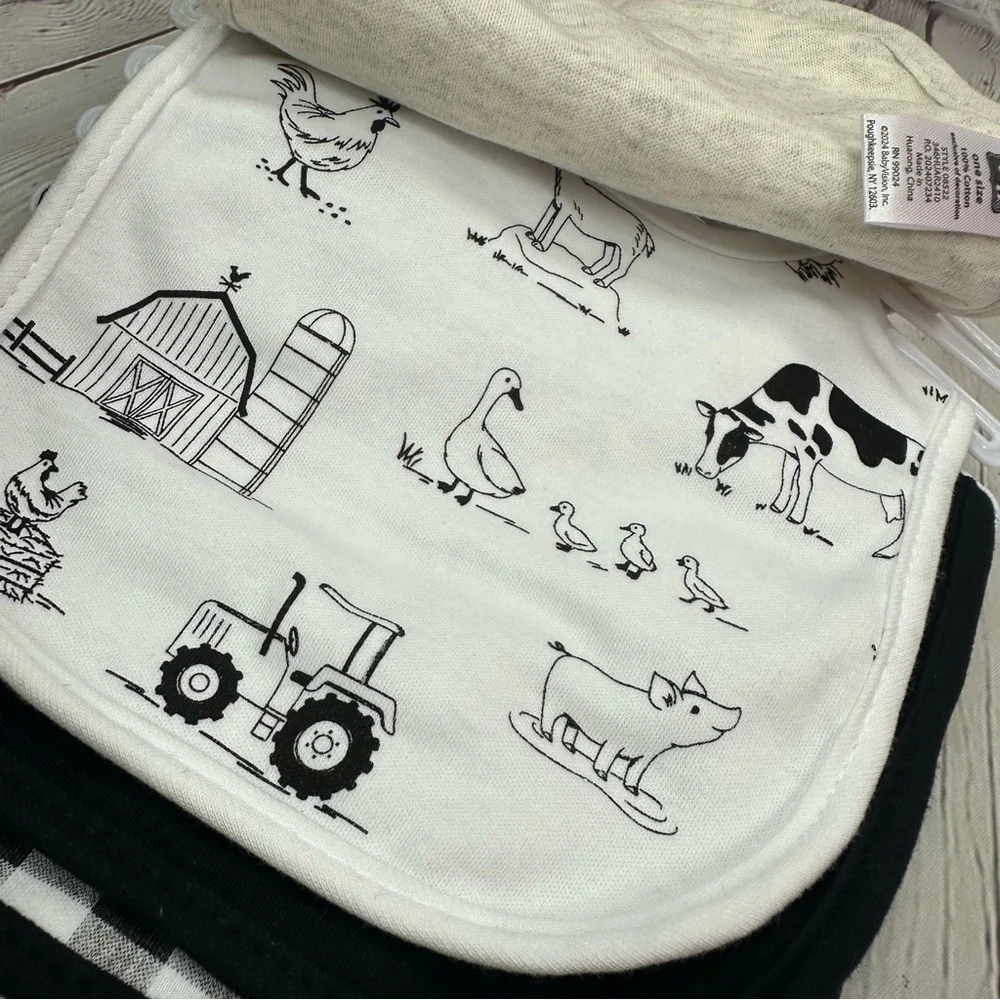 NWT Hudson Baby 100% cotton Bibs farm friend homestead pk of 5 farm house